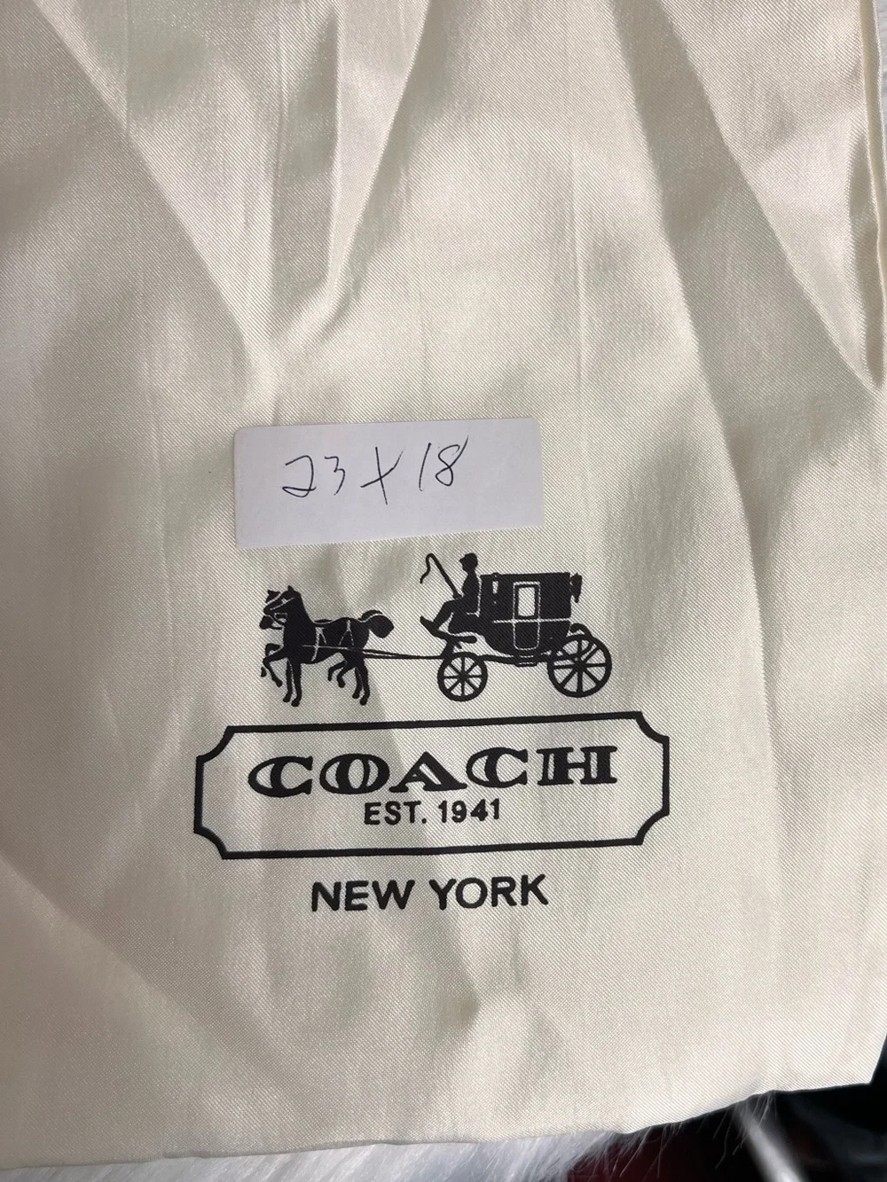 Coach Cream Drawstring Dust Bag with Black Logo